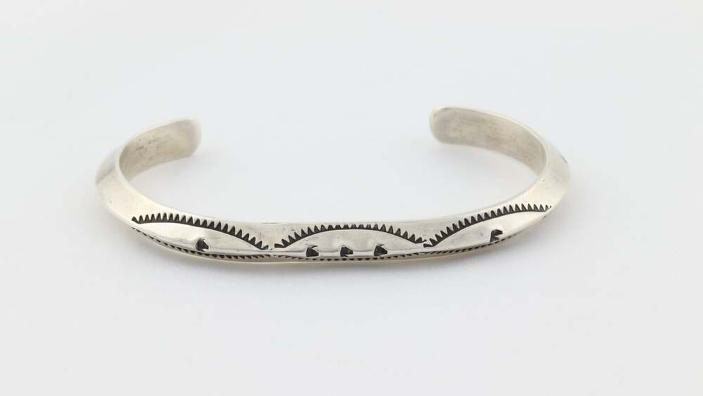 Sterling Silver Patterned Stamped Cuff Bracelet 6 3/4" inch